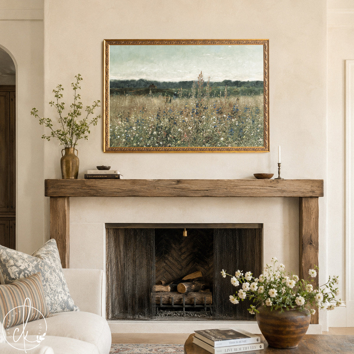Large Framed Botanical Wall Art | Vintage Landscape Painting | N117