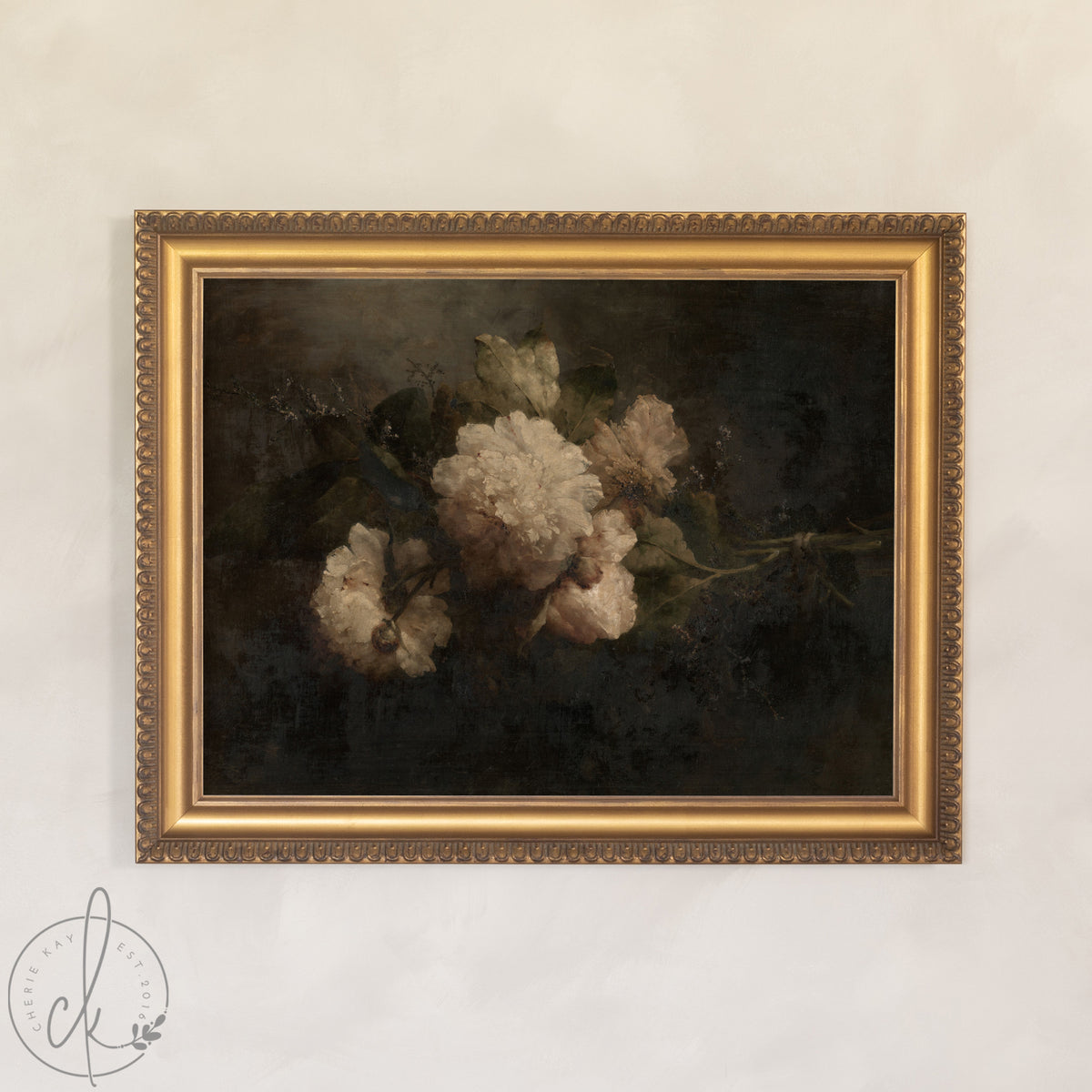 Moody Floral Wall Art | Framed Vintage Peony Painting | N121