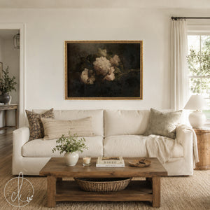 Moody Floral Wall Art | Framed Vintage Peony Painting | N121
