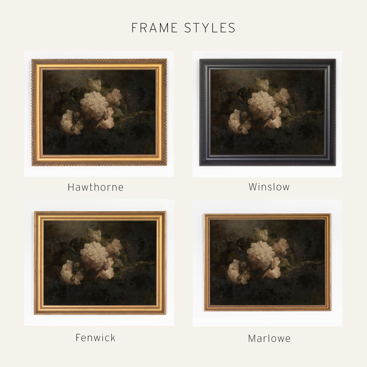 Moody Floral Wall Art | Framed Vintage Peony Painting | N121