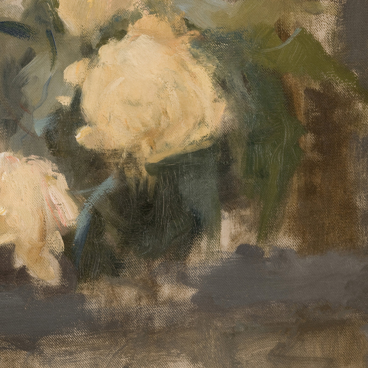 Impressionist Floral Wall Art | Framed Gold Oil Painting of Roses | N125