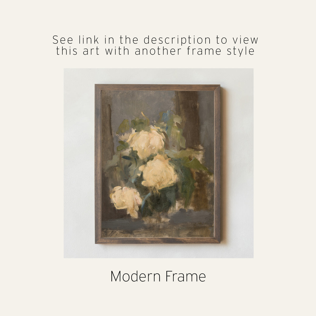 Impressionist Floral Wall Art | Framed Gold Oil Painting of Roses | N125