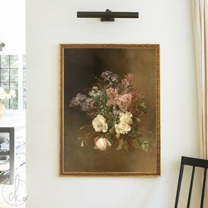 Bouquet Painting | Vintage Floral Still Life | Antique Gold Framed Canvas Wall Art | N129