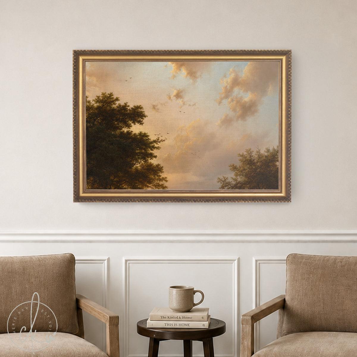 Sunset Wall Art | Vintage Framed Landscape Canvas Print | Cloud Sky Scene | N132