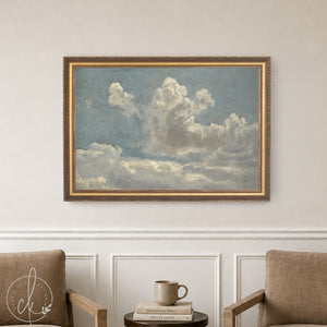 Cloud Art Print | Antique Landscape Painting in Ornate Gold Frame | Living Room Wall Art | N135