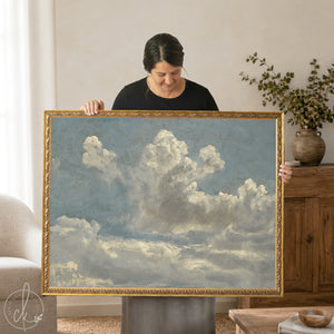 Cloud Art Print | Antique Landscape Painting in Ornate Gold Frame | Living Room Wall Art | N135