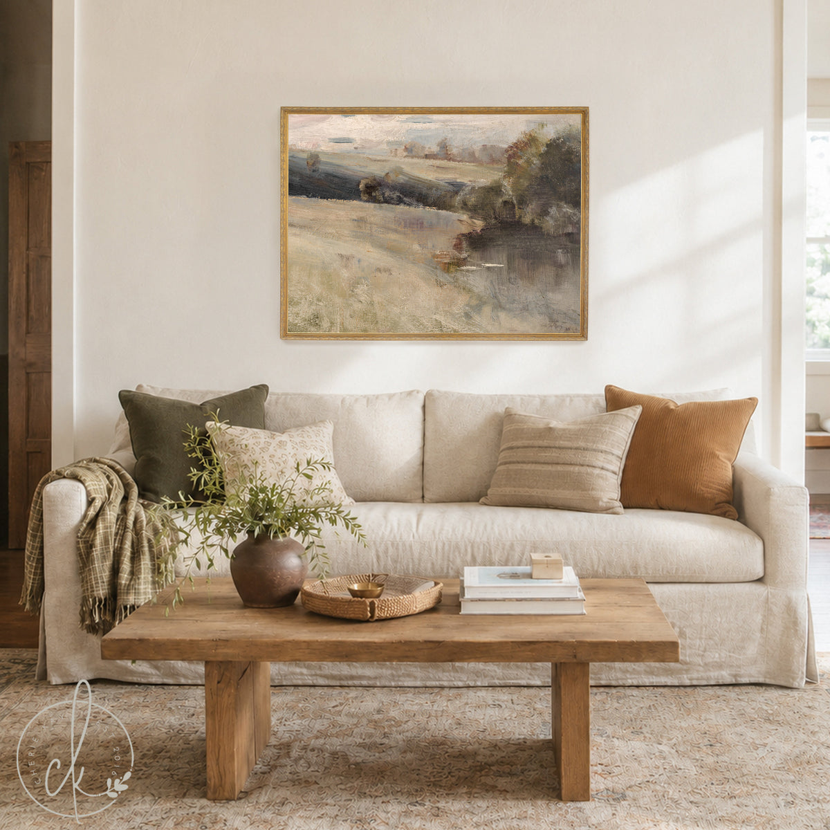 Abstract Landscape Art | Vintage Impressionist Canvas | Antique Gold Framed Wall Decor | N149