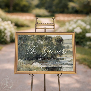 Personalized Last Name Sign | Vintage Landscape Framed Canvas | Wedding Gift for Couple | N150