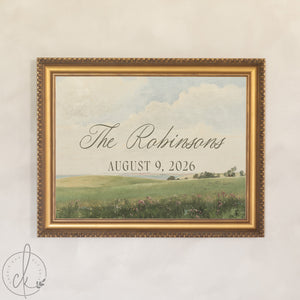 Wedding Welcome Sign | Vintage Landscape Canvas | Personalized Last Name & Date | N152