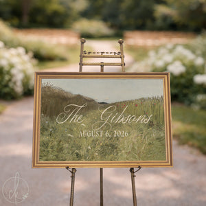 Wedding Last Name Sign | Gold Framed Personalized Wildflower Landscape | N156