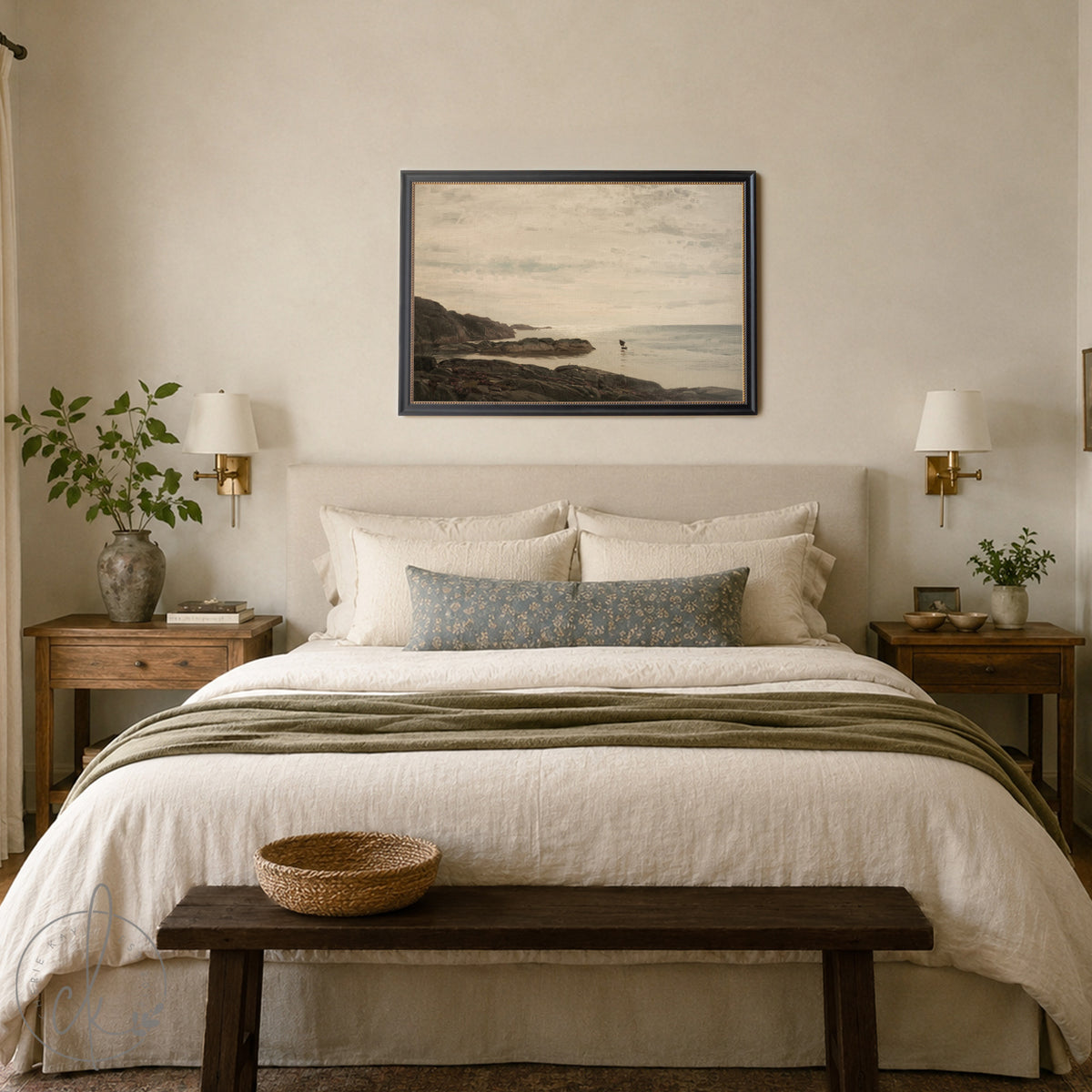Coastal Landscape Painting | Framed Seascape Wall Art | Neutral Ocean Decor | N16