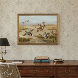 Mallard Duck Painting | Vintage Waterfowl Wall Art in Ornate Gold Frame | Framed Canvas for Office or Lake House | N176