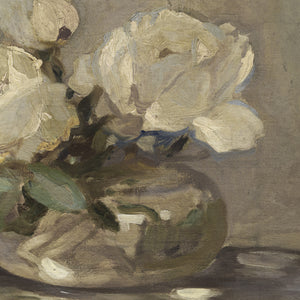 Floral Bouquet Painting | Vintage Framed White Rose Wall Art | N195