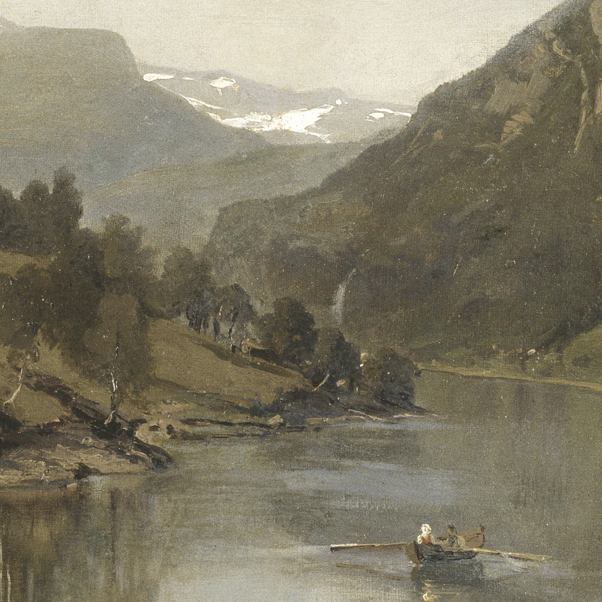 Large Vintage Landscape Wall Art | Framed Mountain River Painting | N90