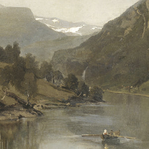 Large Vintage Landscape Wall Art | Framed Mountain River Painting | N90