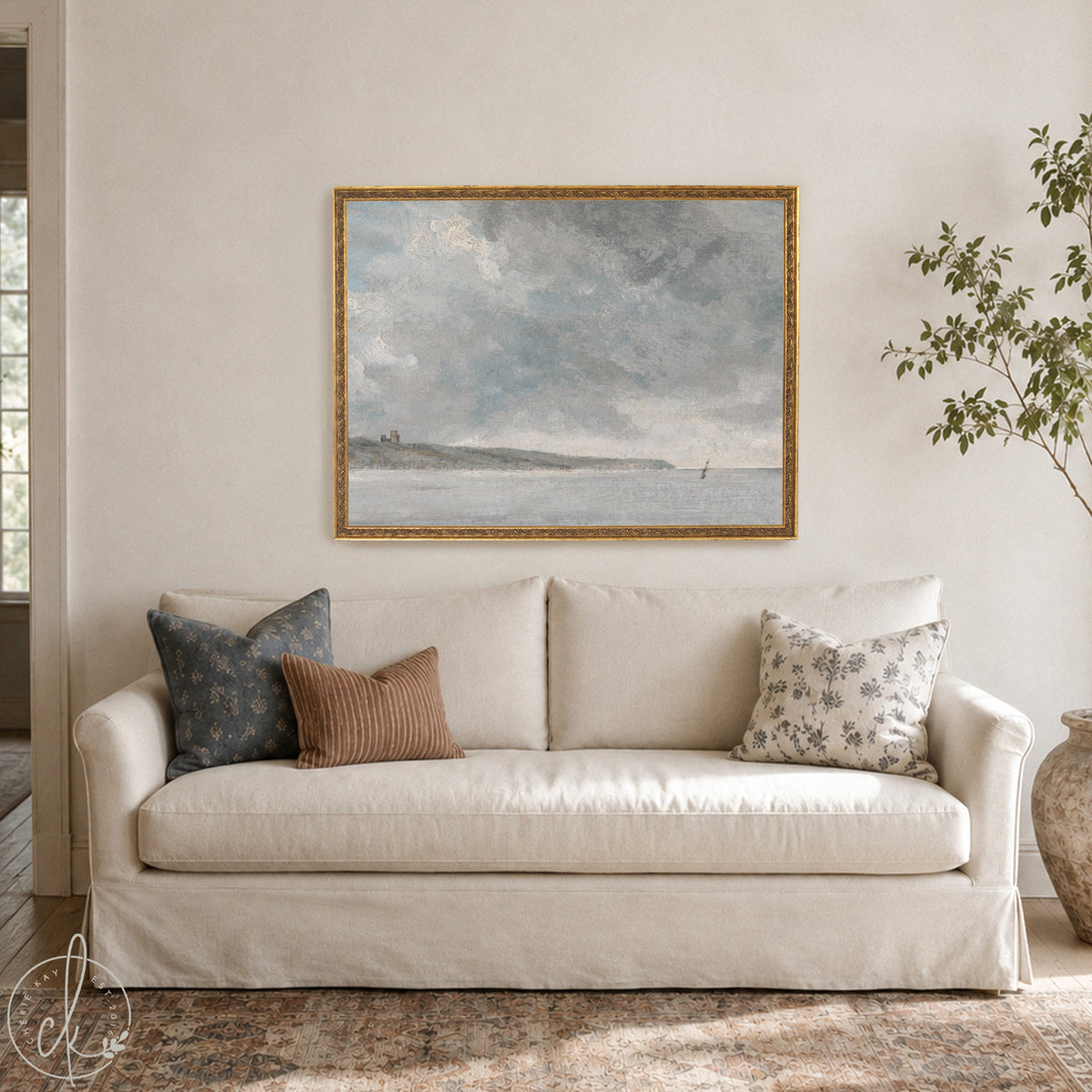 Framed Nautical Wall Decor | Coastal Seascape Painting with Sailboat | N19