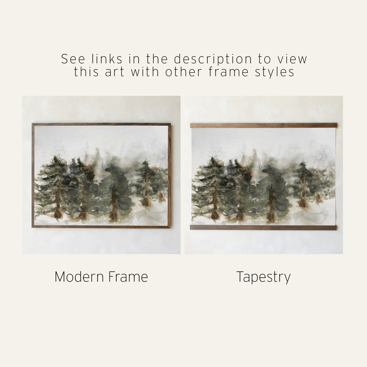 Christmas Wall Art | Winter Watercolor Landscape | Framed Pine Tree Decor | N200