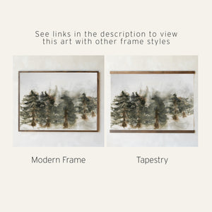 Christmas Wall Art | Winter Watercolor Landscape | Framed Pine Tree Decor | N200