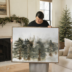 Pine Tree Wall Art | Winter Landscape Painting | Large Framed Canvas | N200
