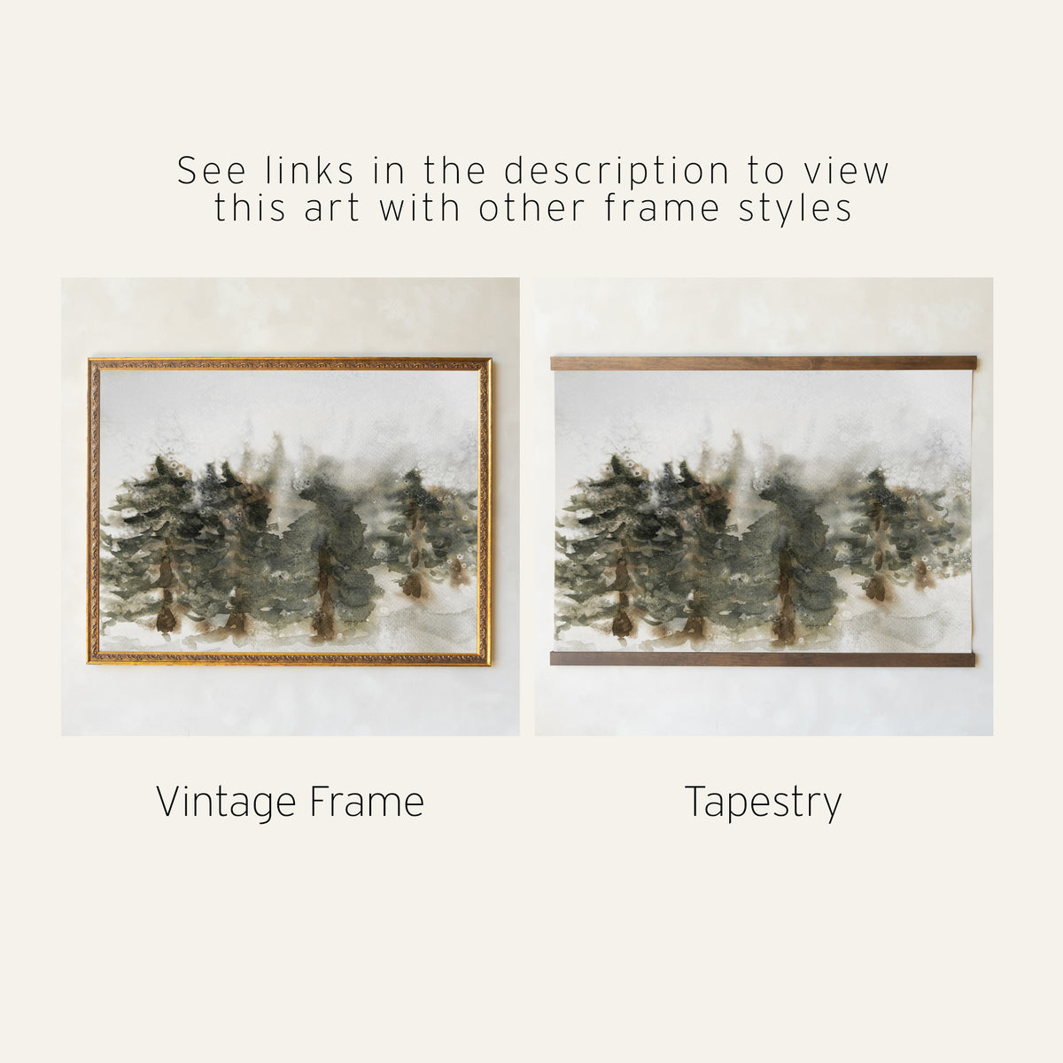 Pine Tree Wall Art | Winter Landscape Painting | Large Framed Canvas | N200