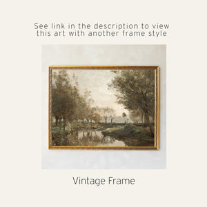 River Landscape Art | Vintage Countryside Canvas Print | Earth Tone Living Room Decor | N204