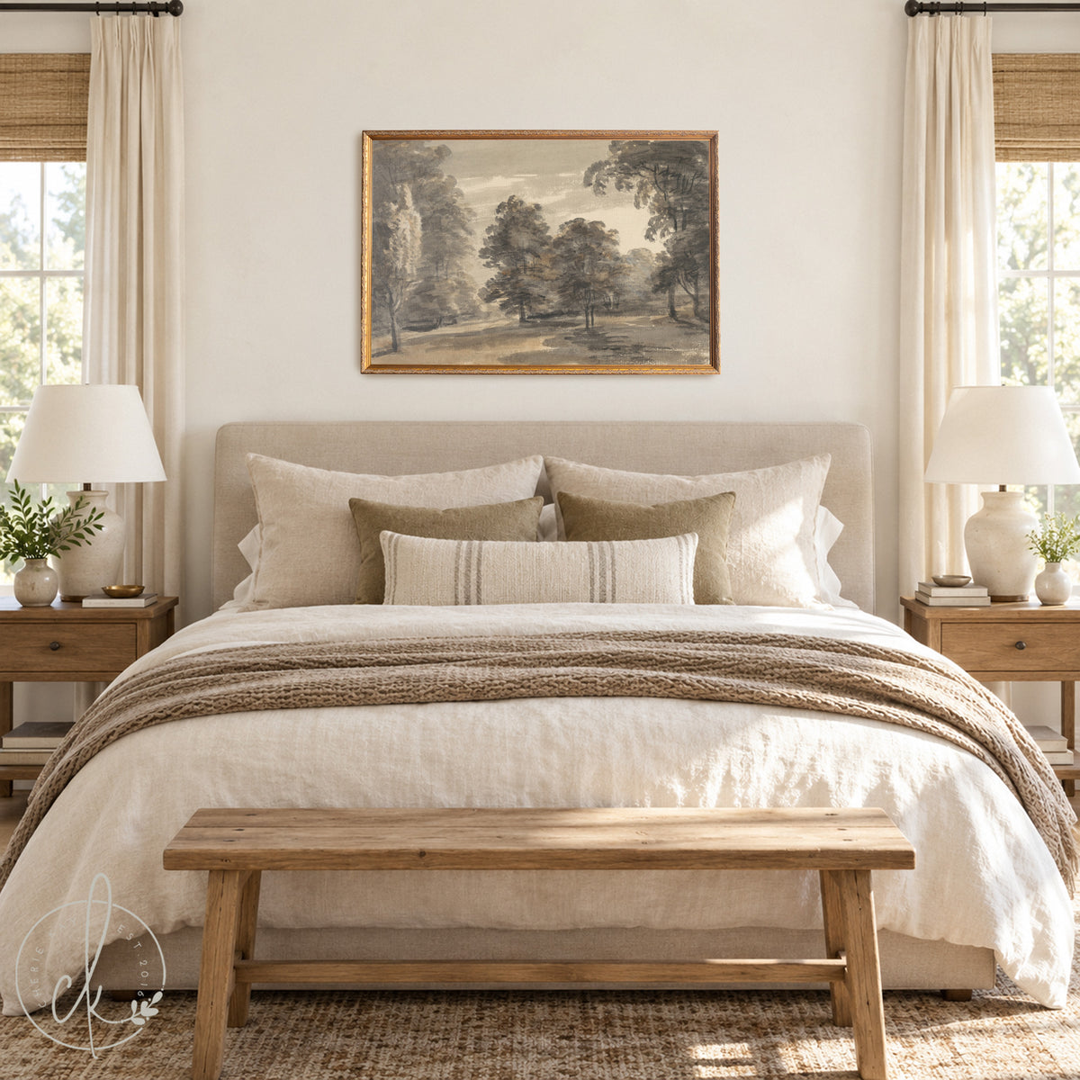 Moody Landscape Wall Art | Large Framed Woodland Canvas Print | Neutral Living Room Decor | N21