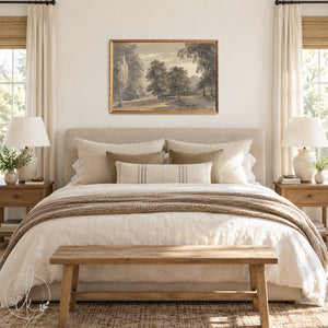 Moody Landscape Wall Art | Large Framed Woodland Canvas Print | Neutral Living Room Decor | N21