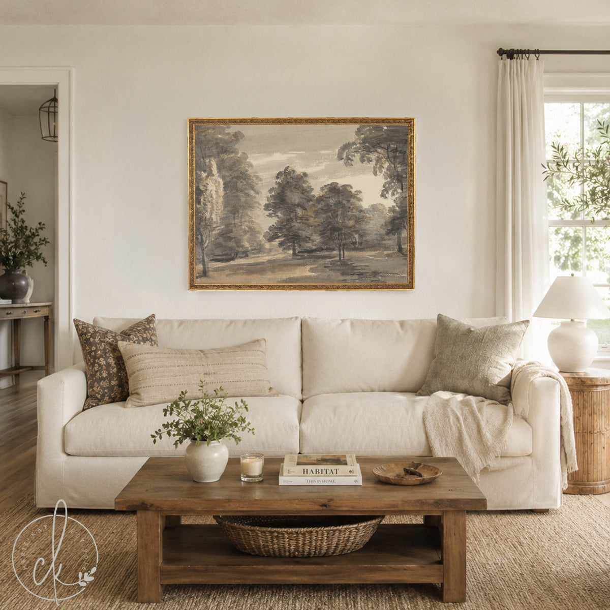 Moody Landscape Wall Art | Large Framed Woodland Canvas Print | Neutral Living Room Decor | N21