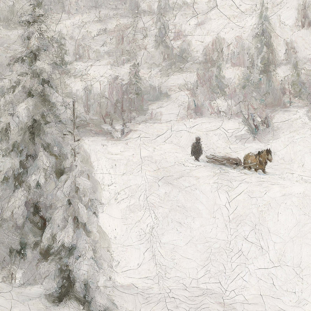 Snowy Landscape Painting | Large Christmas Decor for Living Room | N220