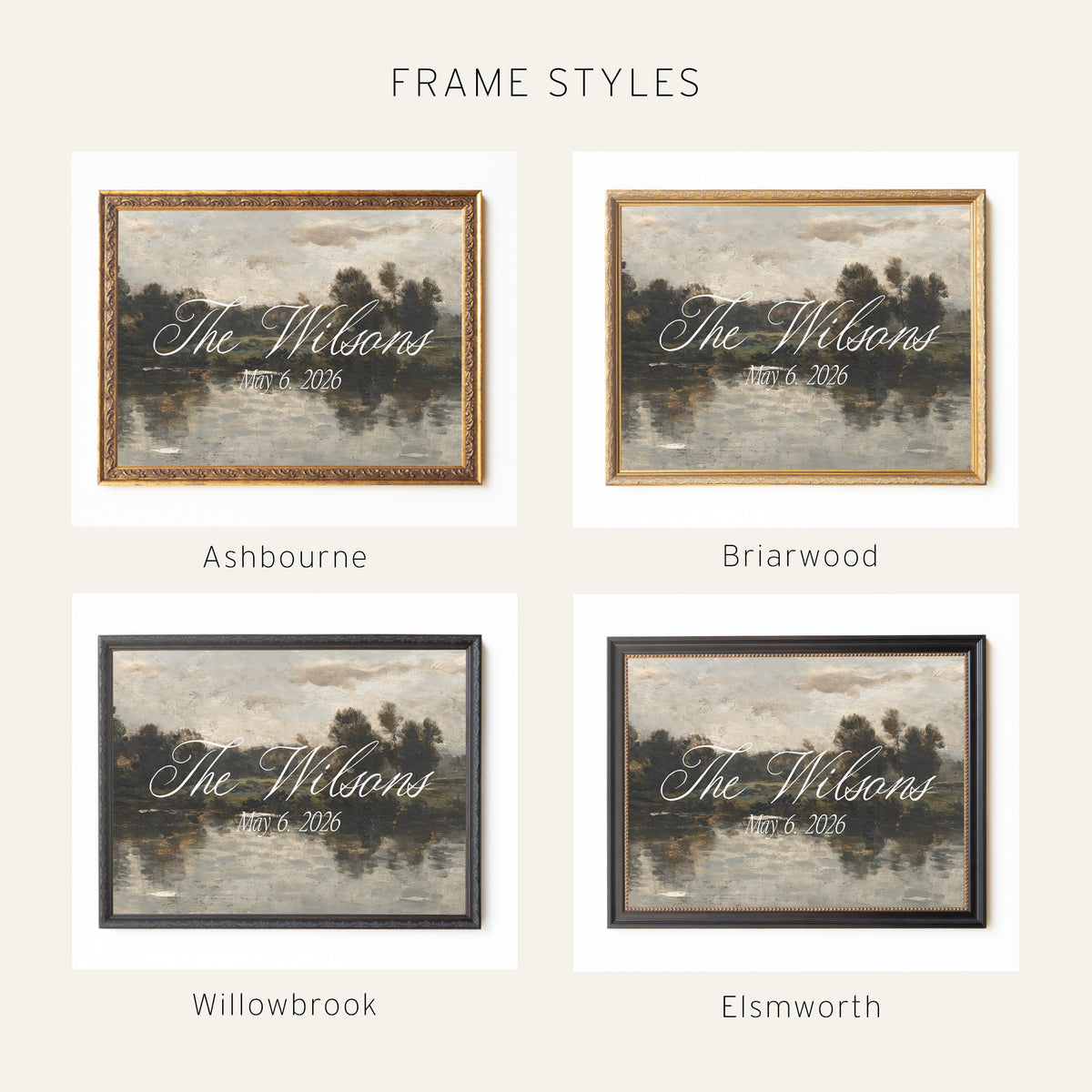 Personalized Wedding Sign | Custom Name & Date Landscape Wall Art | Framed Canvas Decor | N223