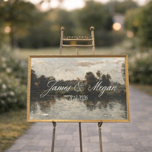 Personalized Wedding Sign | Custom Name & Date Landscape Wall Art | Framed Canvas Decor | N223