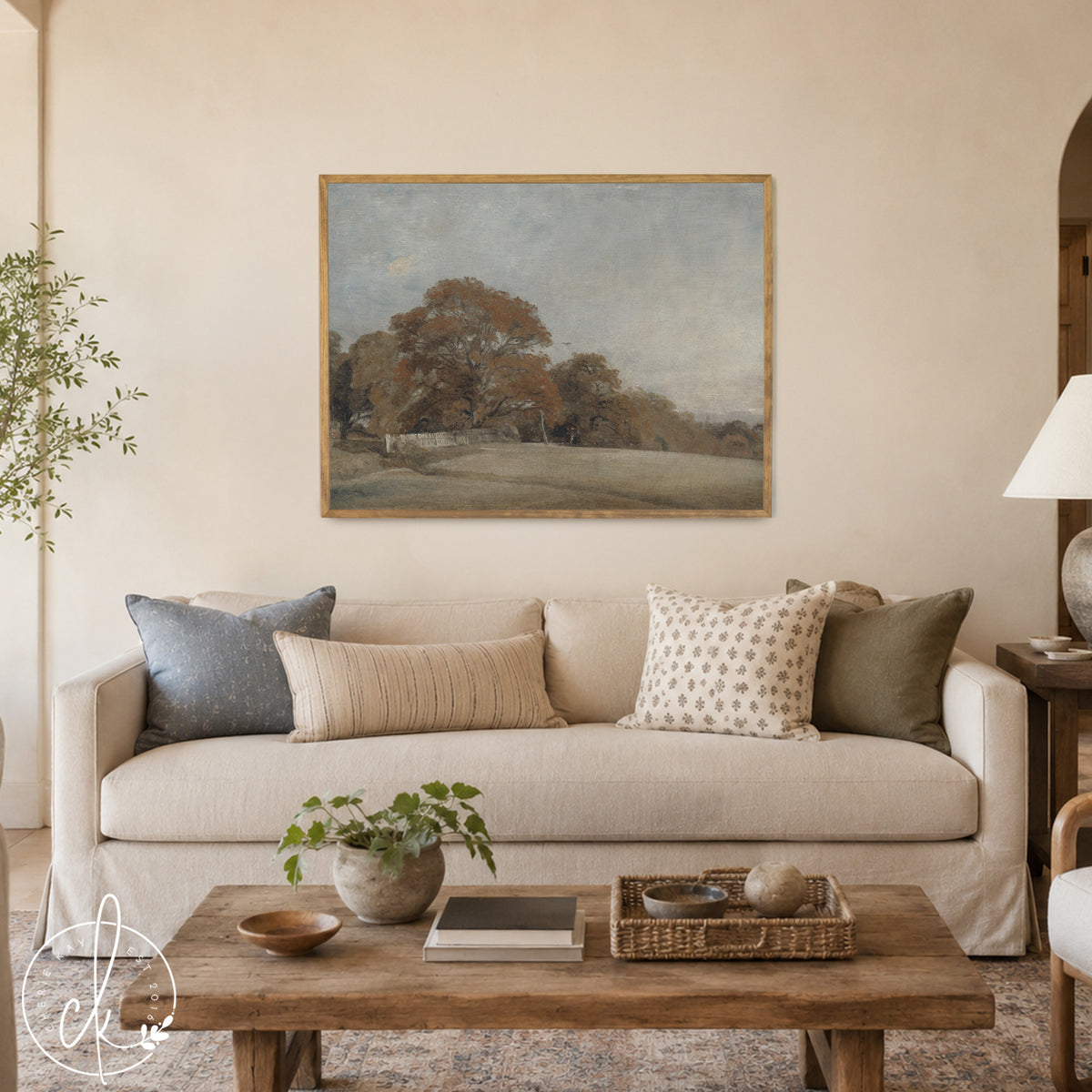Autumn Landscape Painting | Framed Fall Canvas Wall Art | Natural Wood Frame | N228