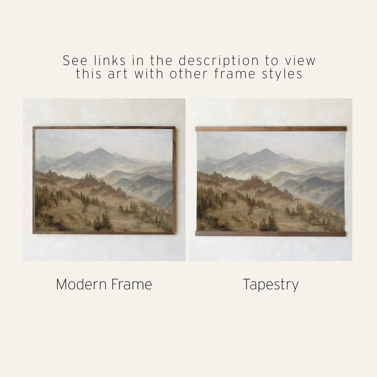 Framed Mountain Landscape Art Print | Misty Mountain Range | N229