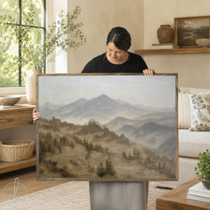 Large mountain scene painting framed canvas wall art for living room or bedroom decor