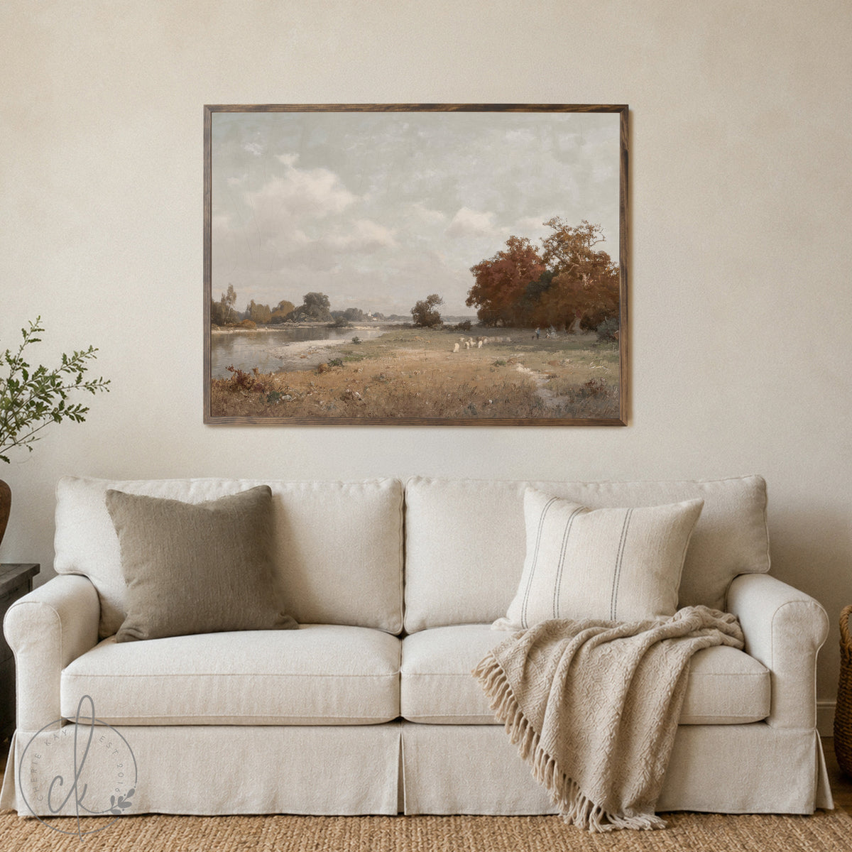 Fall Landscape Painting | Vintage Autumn Countryside Wall Art | N232