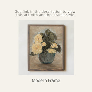 Vintage Flower Painting | Framed Yellow Rose Still Life | Antique Floral Wall Art | N242