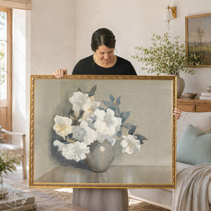 Vintage Floral Wall Art | Framed White Flower Still Life Print | N245