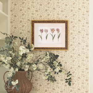 Vintage Botanical Print | Framed Tulip Canvas Art | Antique Gold Floral Wall Decor | N27