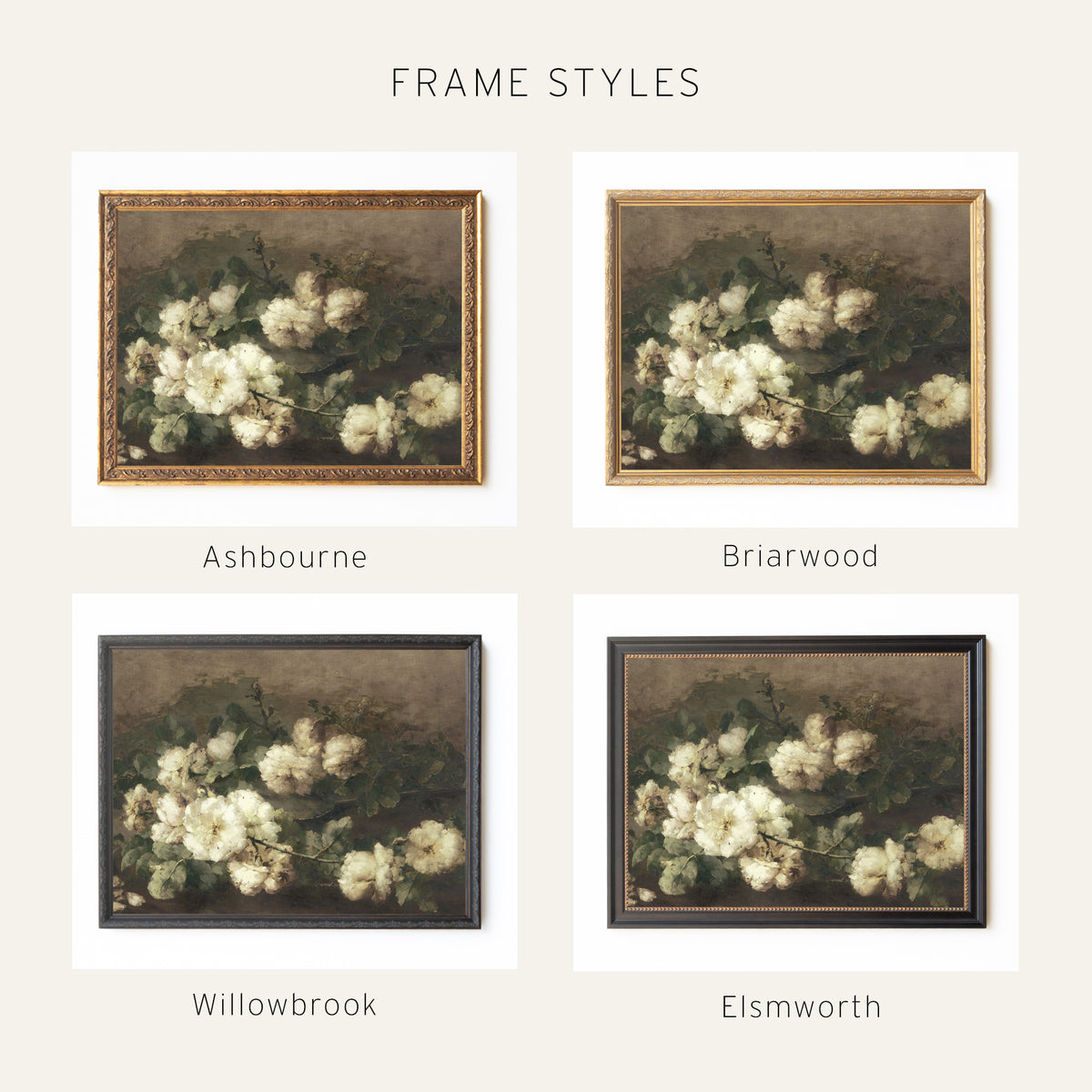 Vintage Floral Art Print with Frame | Large Framed Flower Painting | N2