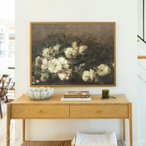 White Flower Painting | Vintage Floral Wall Art | Framed Botanical Canvas | N2
