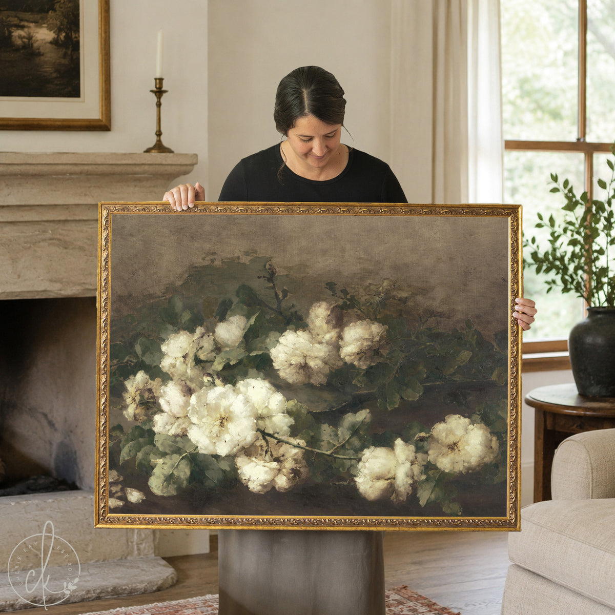Vintage Floral Art Print with Frame | Large Framed Flower Painting | N2