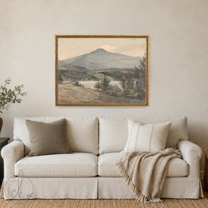 Vintage Mountain Landscape Painting | Framed Canvas Wall Art in Ornate Gold Frame | N33