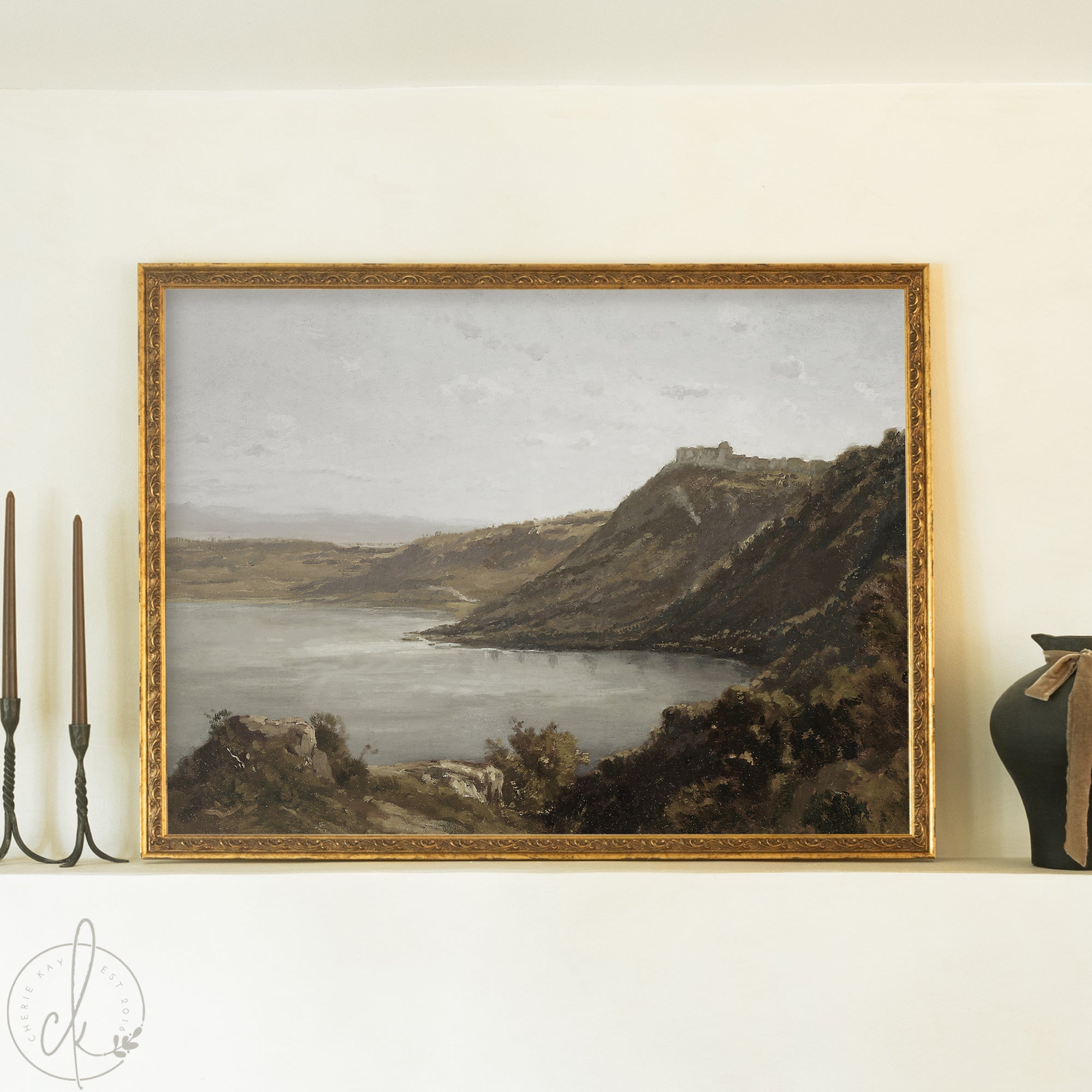 Vintage Coastal Art | Framed Gold Landscape Wall Decor