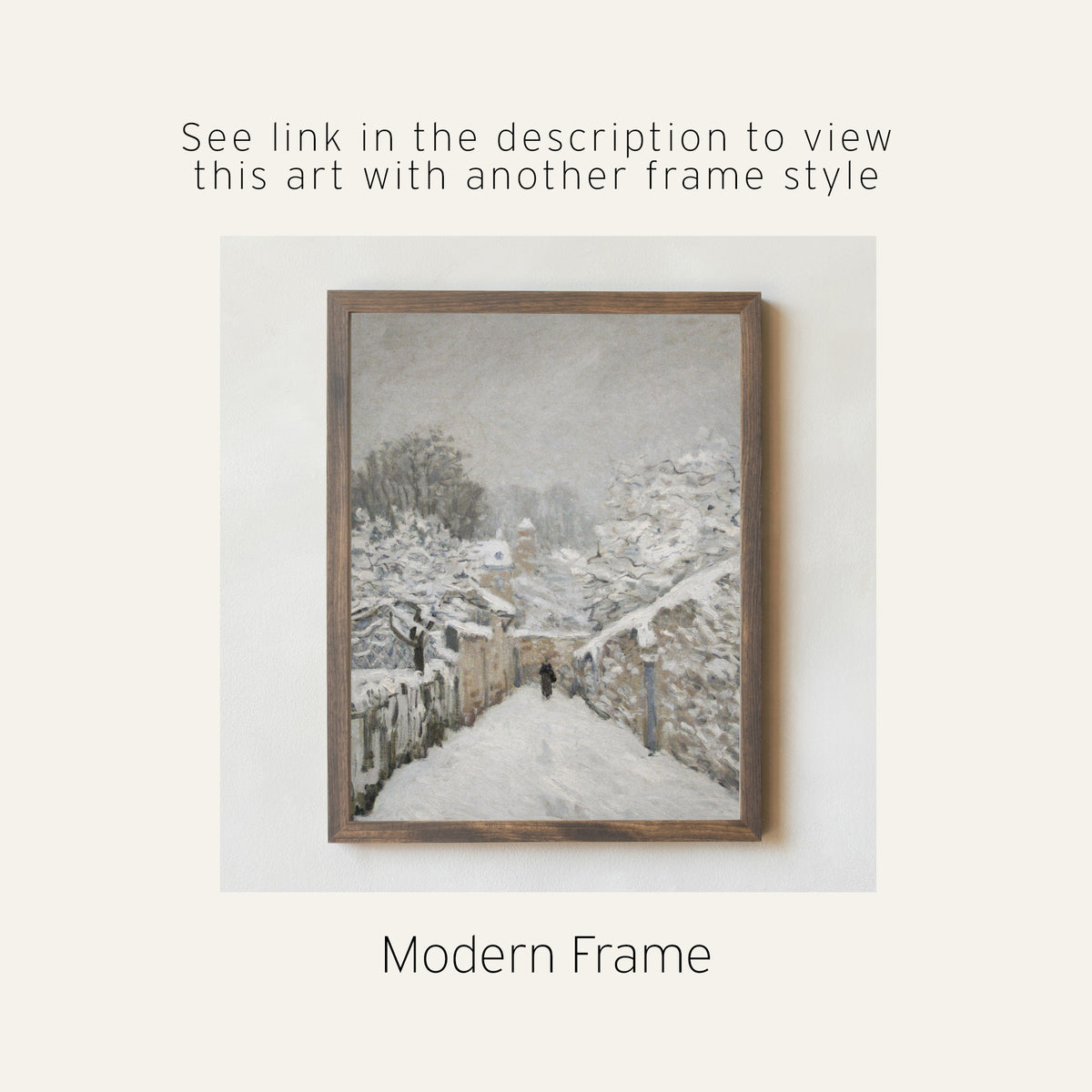 Winter Village Painting | Framed Snow Landscape Wall Art | Alfred Sisley “Snow at Louveciennes” | N43