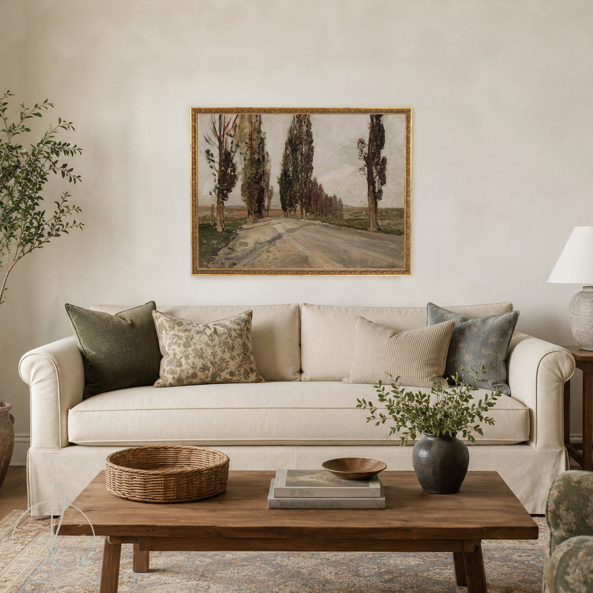 European Landscape Art | Gold Framed Vintage Painting | Country Landscape Wall Decor | N48