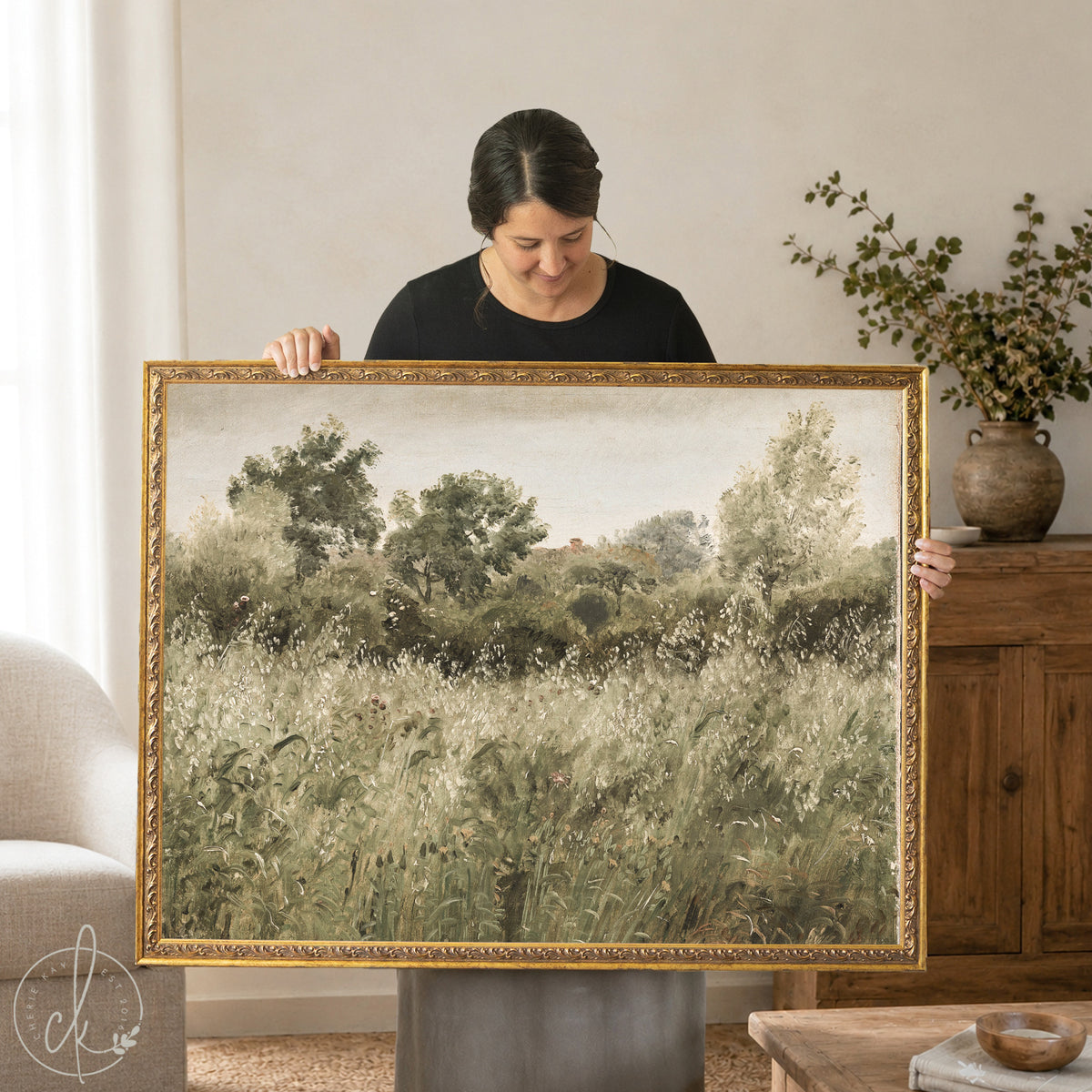 Large Framed Wall Art | Green Grass Field In The Summer | N54