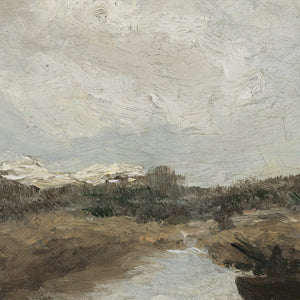 Large Oil Painting With Frame | Neutral Cloud & River Landscape | N60