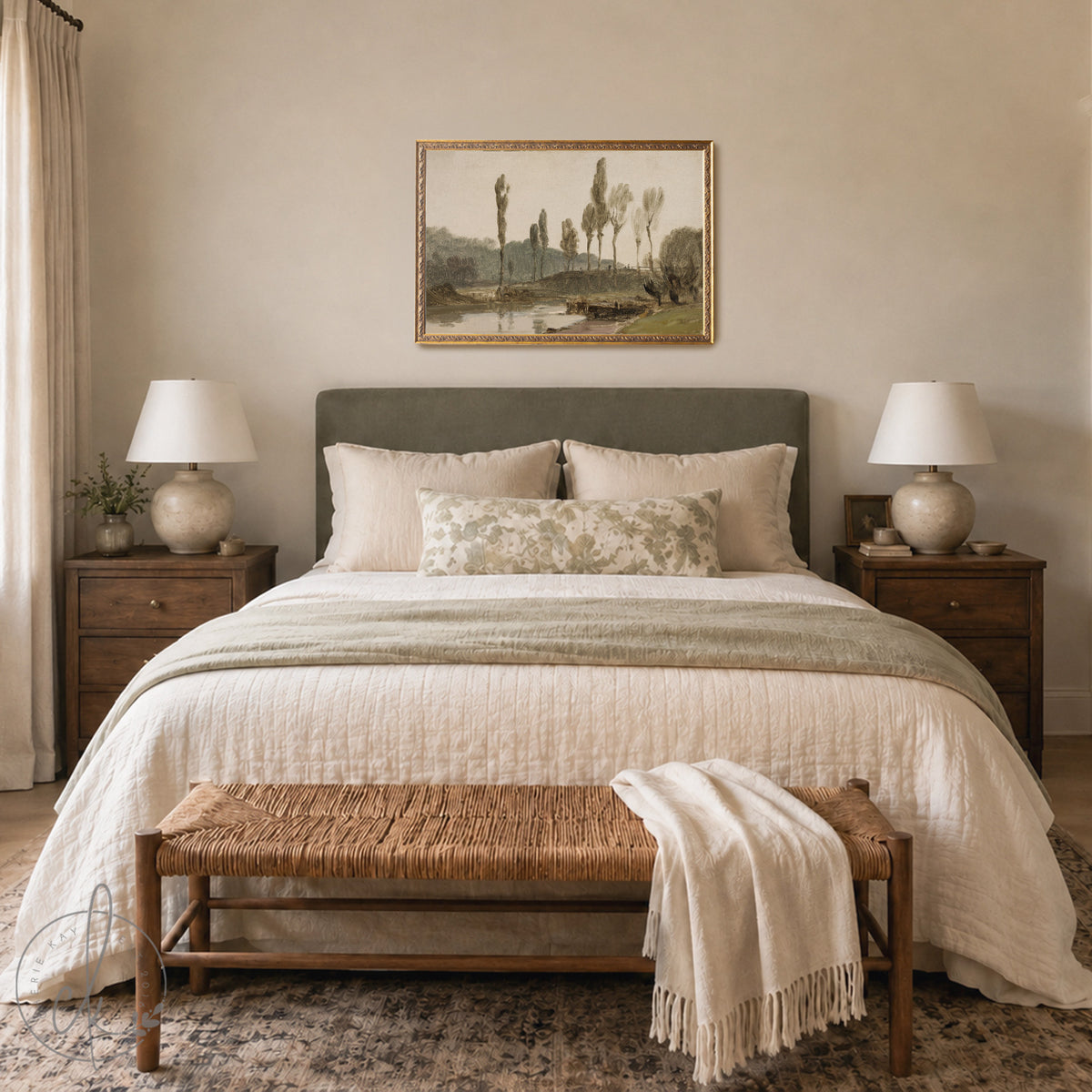 Framed Wall Art Living Room | Vintage River Landscape in Ornate Gold Frame | Large Antique Wall Decor | N66