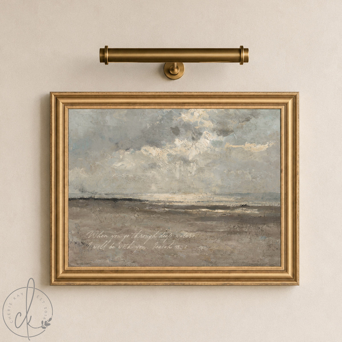 Bible Verse Wall Art | Isaiah 43:2 Framed Coastal Painting | Christian Home Decor | N68