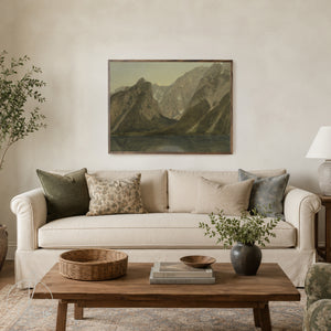 Mountain Landscape Wall Art | Framed Canvas Print | Lake Scene Vintage Art | N70